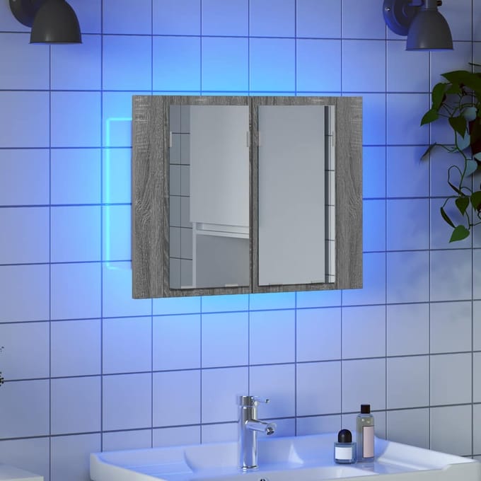 vidaXL - Spiegelkast - LED - 60x12x45 - cm - bewerkt - hout - grijs - sonoma - eiken