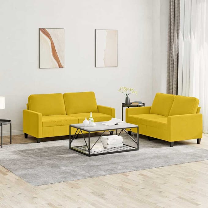 vidaXL - 2-delige - Loungeset - met - kussens - fluweel - geel