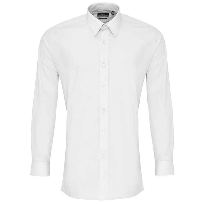 Premier Heren Poplin overhemd met lange mouwen (Wit)