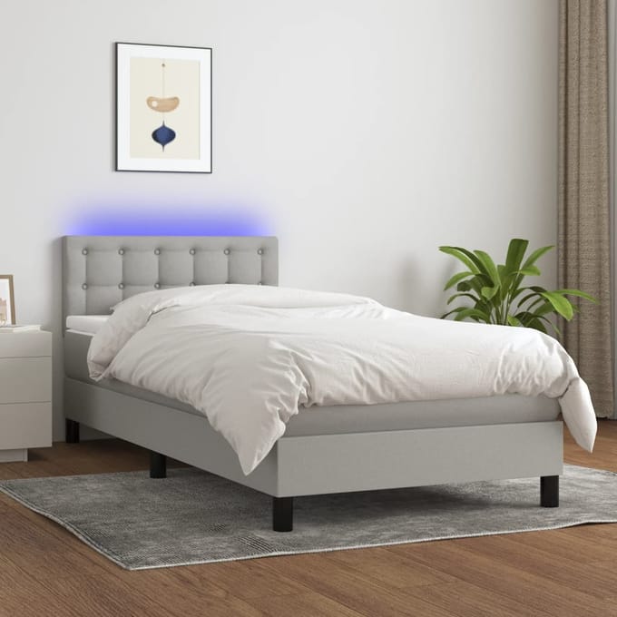 vidaXL - Boxspring - met - matras - en - LED - stof - lichtgrijs - 80x200 - cm