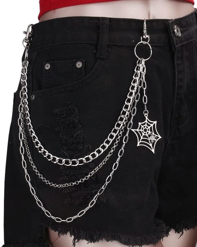 Zac's Alter Ego - Triple with Cobweb & Spider Attachment Portemonneeketting/broekketting - Zilverkleurig