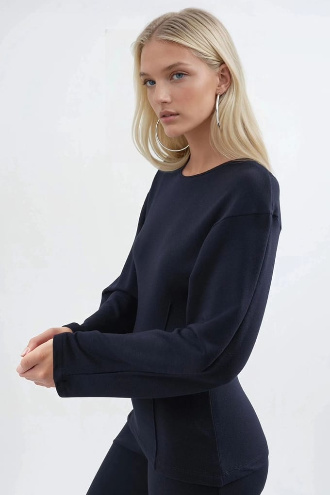 Ronde Hals Lange Mouwen Getailleerde Blouse