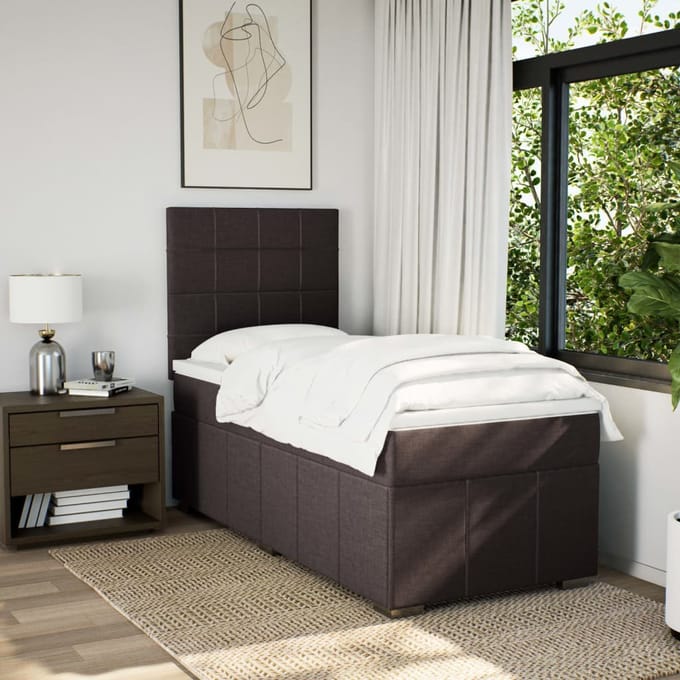 vidaXL - Boxspring - met - matras - stof - donkerbruin - 100x200 - cm