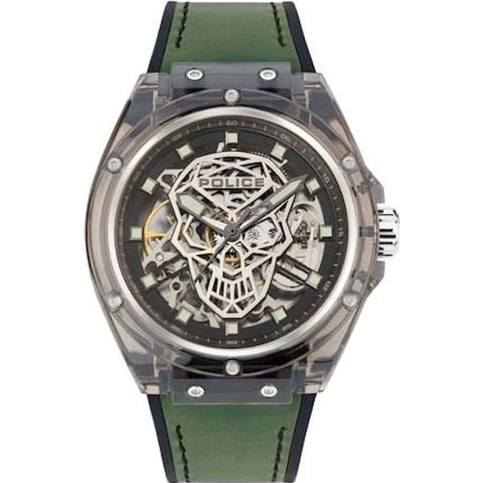 Police Groene Siliconen Horloge Met Transparante Behuizing