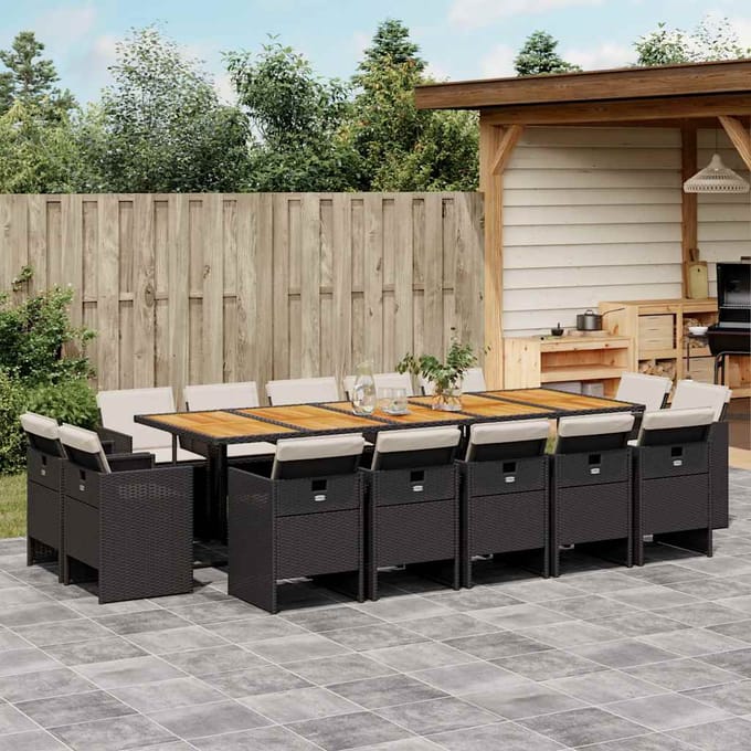vidaXL 15-delige Tuinset met kussens poly rattan zwart