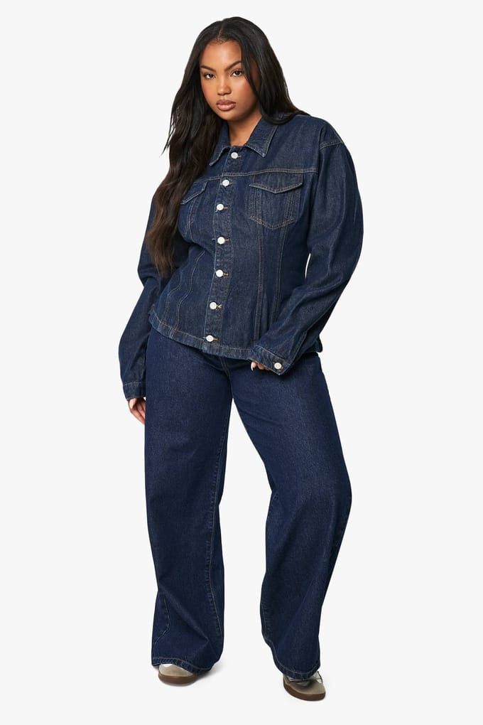 Dames Boohoo Basics Plus Basics Hoge Taille Wijde Pijpen Jeans | Indigo | Maat: 44