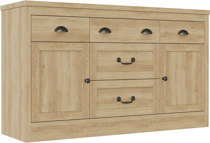 Dressoir met 2 deuren en 5 lades - Hout - Retro handgrepen - 135 cm