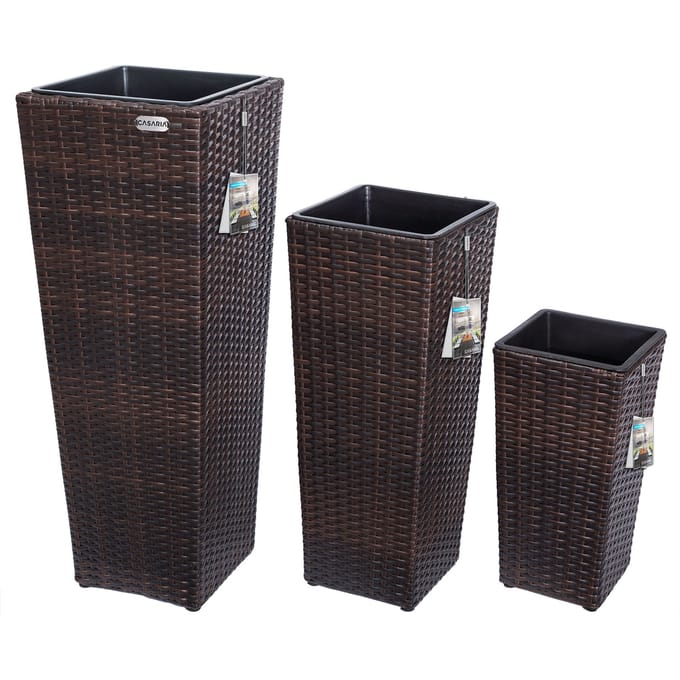 Casaria Bloempotten polyrotan set van 3 bruin