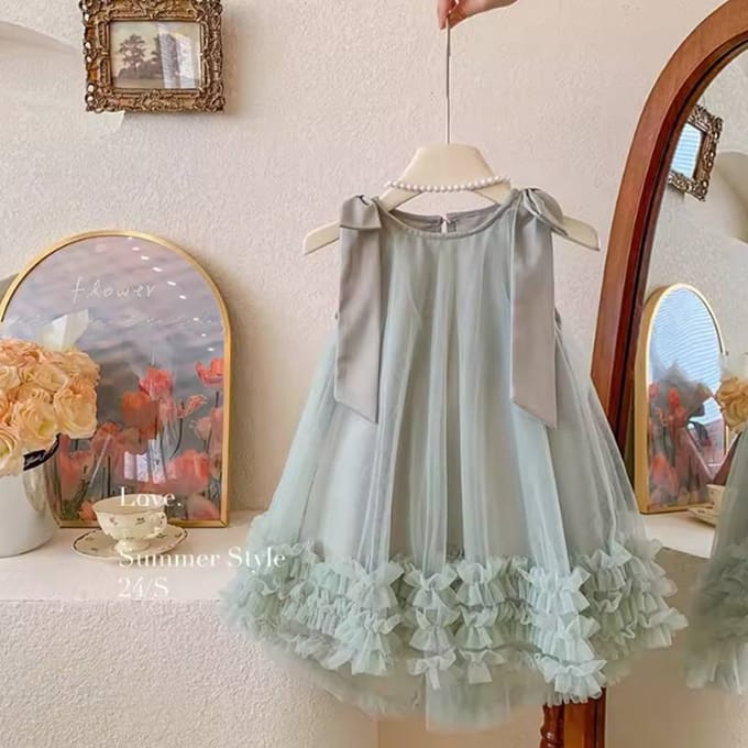 Été Filles Coréennes Sans Manches Nœud Couleur Unie Doux Robe de Princesse Tendance Enfant 90cm rose