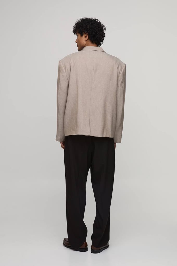 Oversized Blazer Met Visgraatmotief En Applicatie | Taupe | Size 38