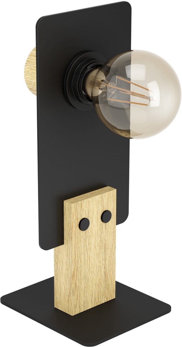 EGLO Bramerton Tafellamp - E27 - Staal|Hout - Zwart|Bruin