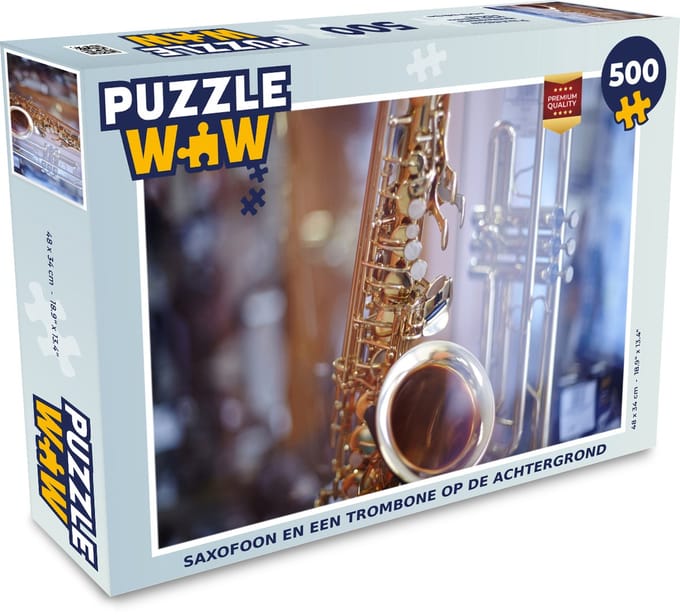 Puzzel Saxofoon en een trombone op de achtergrond - Legpuzzel - Puzzel 500 stukjes