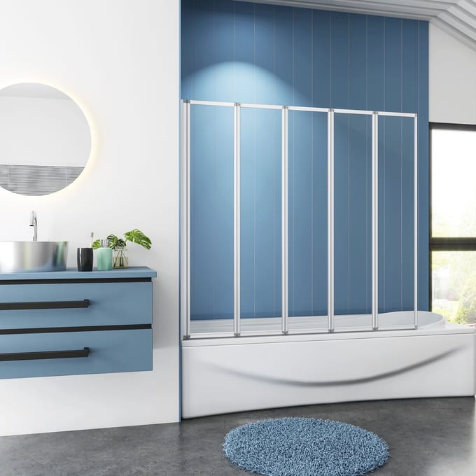 Badwand Bluebell 5-Delig 120X140 4Mm Helder Glas Mat Grijs