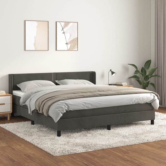 vidaXL - Boxspring - met - matras - fluweel - donkergrijs - 160x200 - cm