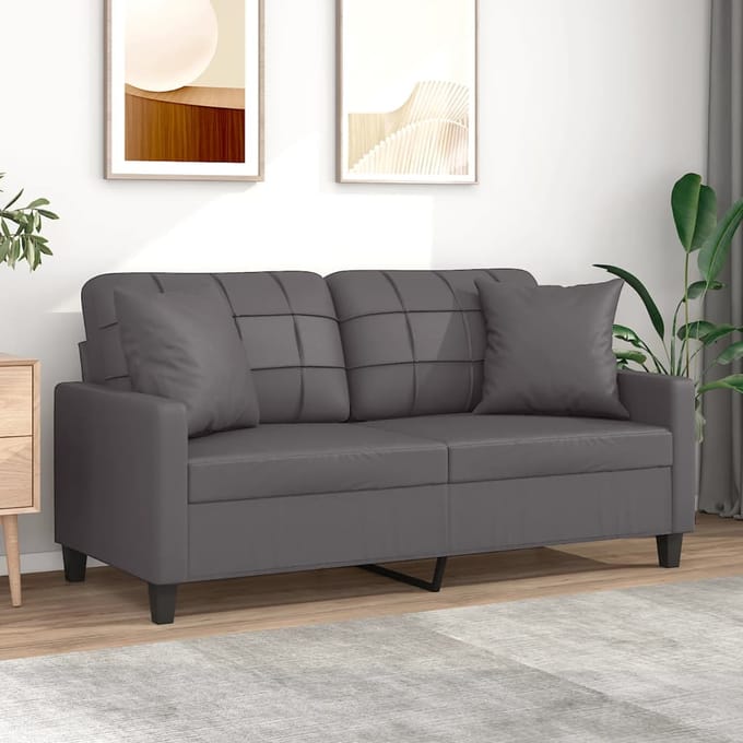 vidaXL - Tweezitsbank - met - sierkussens - 140 - cm - kunstleer - grijs