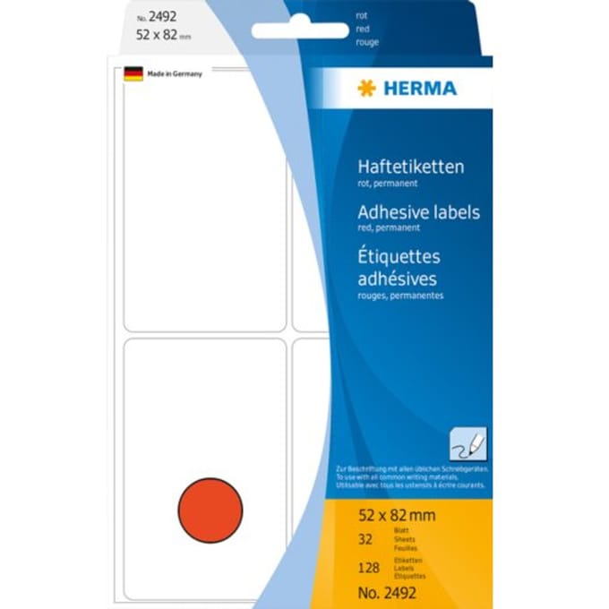 Herma 2492 Univers. Etiket bureauverp. 52x82mm Rood - 128 etiketten
