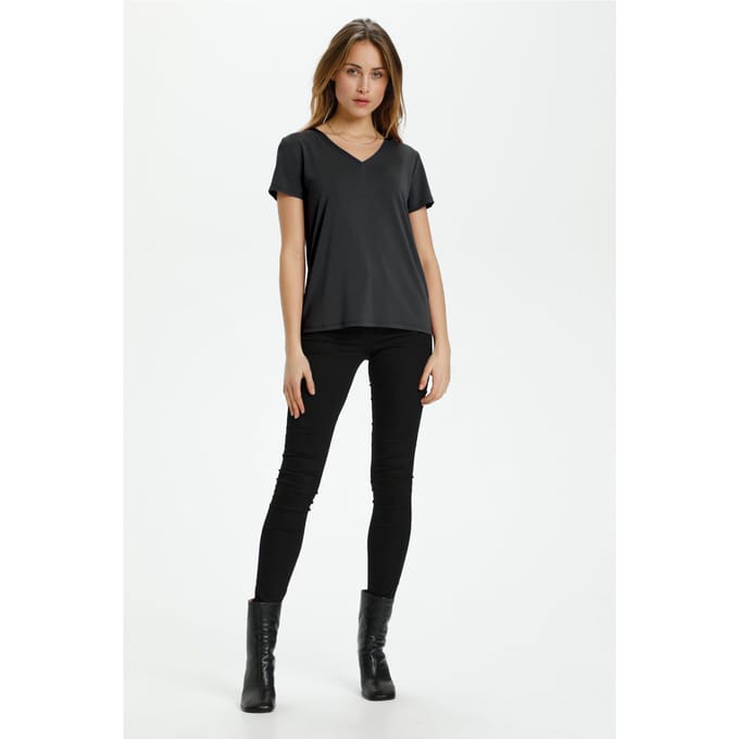 SOAKED IN LUXURY SLColumbine V-neck SS - Black Black