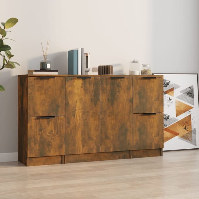 vidaXL - Dressoirs - 3 - st - bewerkt - hout - gerookt - eikenkleurig