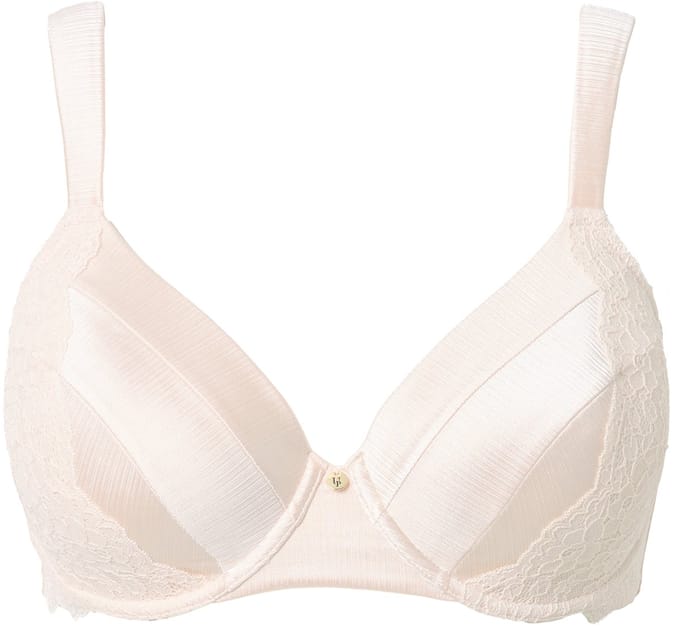 Ulla Popken - Dames - Beugelbeha zachte cups satijn kant - Champagne - Maat 90F