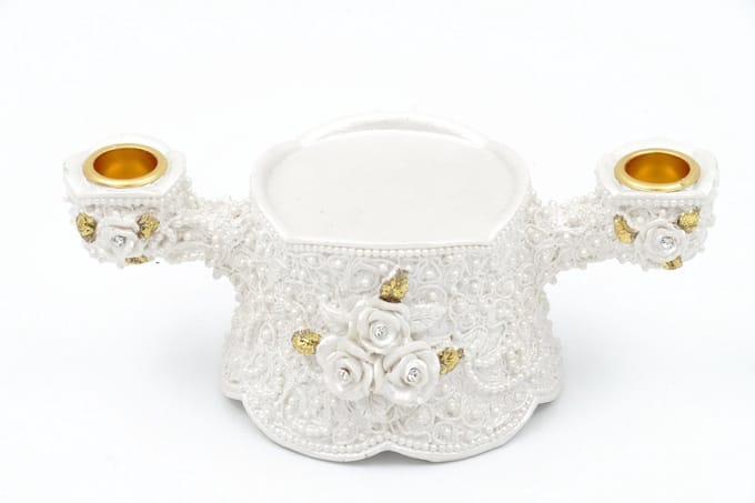 Kaarshouder - Wit Met Goud - 21x8cm