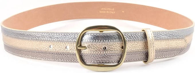 Giuliano Metallic riem - Silver/Goud/Brons - made in Italy - Lederen damesriem