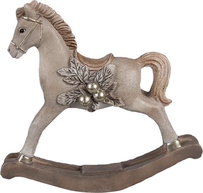 Clayre & Eef Decoratie Beeld Hobbelpaard 17x5x16 cm Beige Polyresin