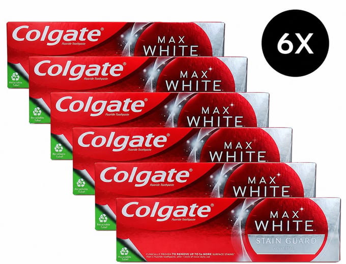 Colgate Tandpasta Max white stain guard + lasting white | 6 stuks