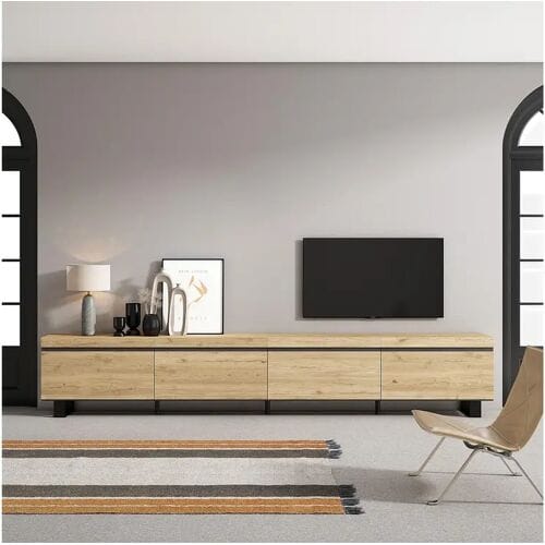 Skraut Home TV-Meubel, Lowboard, 320x35x57cm, Groot formaat TV, Industrieel design, Eiken