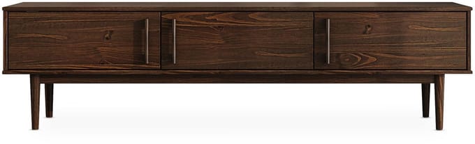 Lowboard TECCA 180 cm met 3 deuren van massief hout - afwerking in notenhout