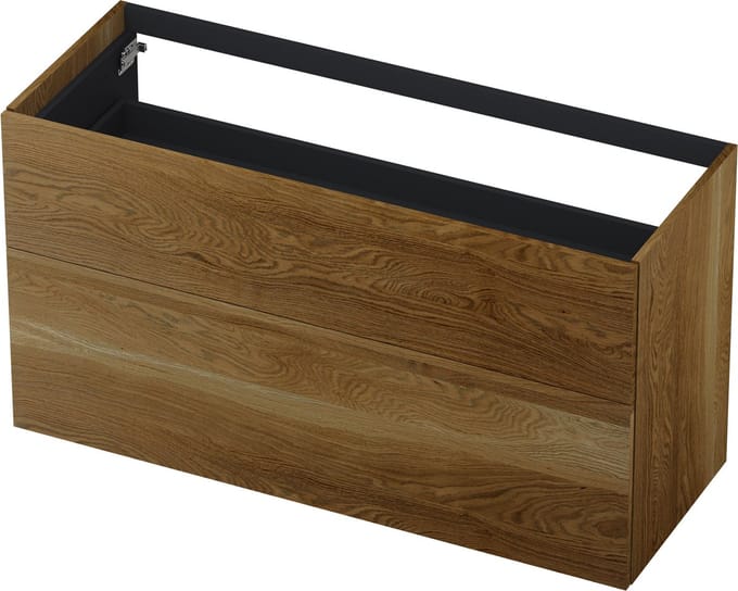 INK wastafelonderkast 2 laden greeploos push to open echt hout 100x45x65cm, massief eiken ash grey
