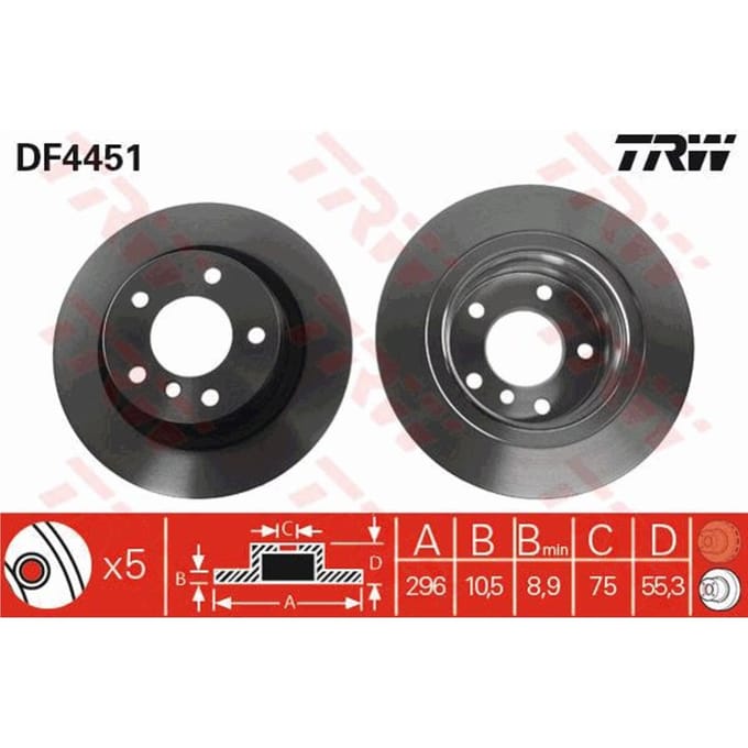 Remschijf TRW DF4451 achter, volledig, 1 Stuk