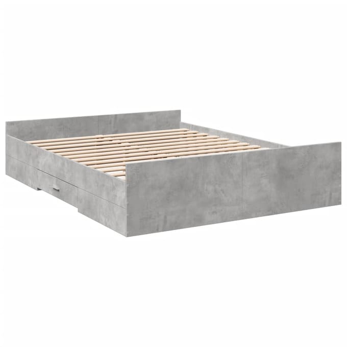 vidaXL - Bedframe - met - lades - bewerkt - hout - betongrijs - 140x200 - cm