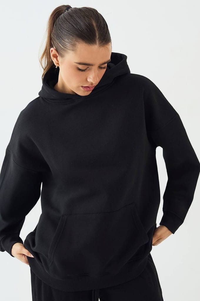 Dames DSGN Studio Puff Print Slogan Oversized Hoodie | Zwart | Maat: Medium