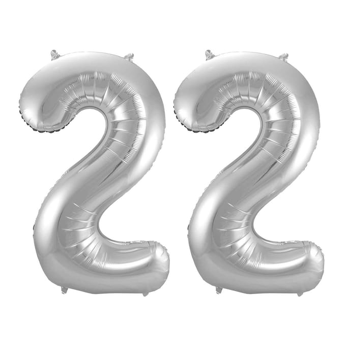 Folieballon 22 jaar - Zilver - 86 cm