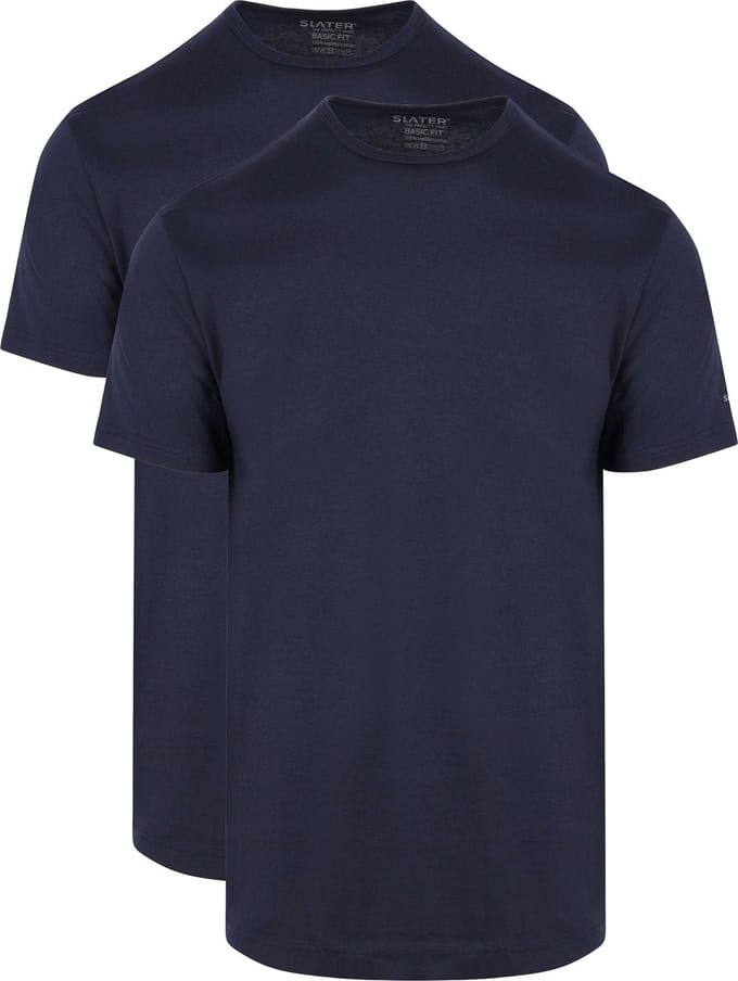 Slater 7510 - BASIC FIT 2-pack T-shirt ronde hals korte mouw navy L 100% katoen