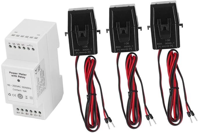 Energiemeter - Stroommonitor - Thuis Energie Beheer - Drie Fase Meting - 80A CT Klemmen