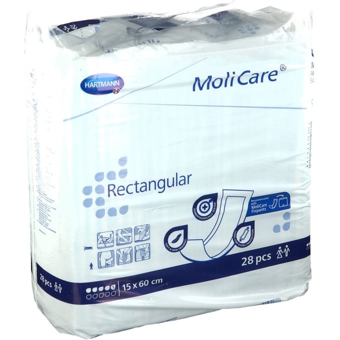 Hartmann Molicare Rectangular 15 x 60 cm - rechte luiers - 1 pak van 28 stuks