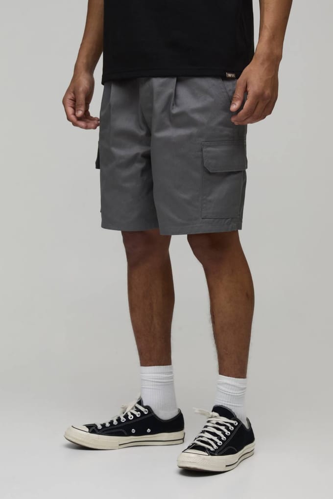 Relaxed Fit Plooifront Work 365 Cargo Shorts | Charcoal | Size 28