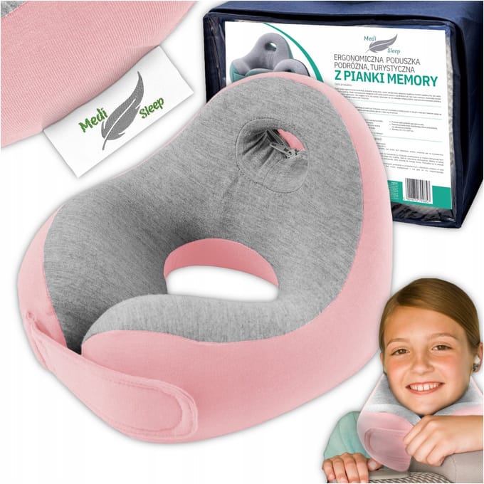 Medi Sleep - Kinderreiskussen - Memory Foam - Grafiet - Verstelbare Sluiting