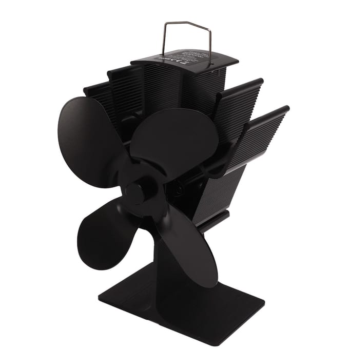 Hitteaangedreven Haardventilator 4 Bladen Aluminiumlegering Kachelventilator Hittebestendig Zwart Eco black
