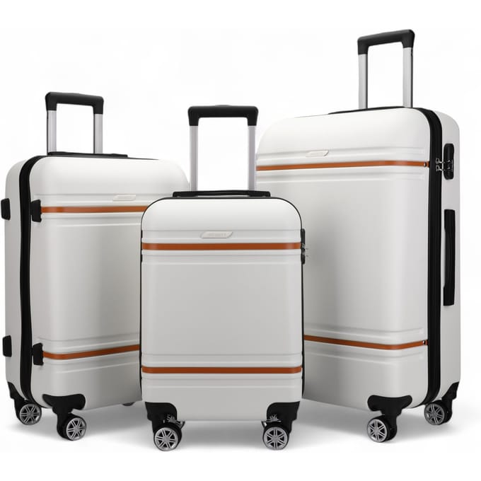 Harde crèmekleurige witte handbagagekofferset, robuuste ABS lichtgewicht bagage, vakantietas