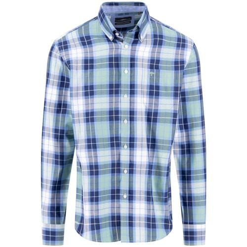 Fynch-Hatton Overhemd Cotton Twill Check Button-Down Fern-Blue / male