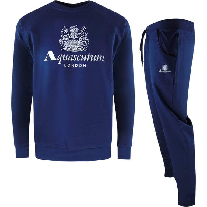 Aquascutum Old School Crewneck Marineblauwe Trainingsbroekset
