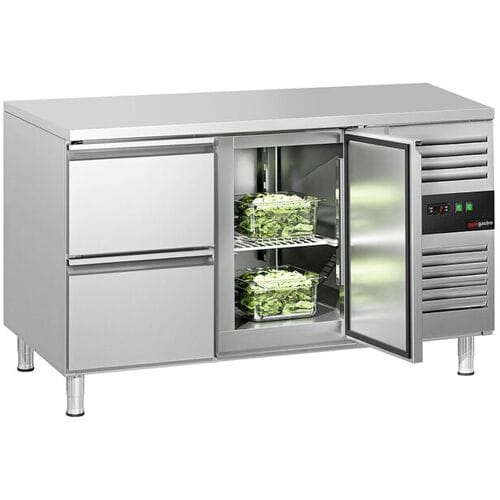 GGM Gastro Kühltisch ECO - 1360x700mm - mit 1 Tür - 2 Schubladen Zilver