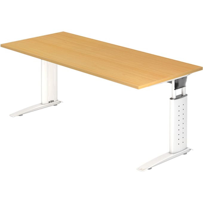 Bureautafel TARVIS, C-poot, vierkant, B 1800 mm, onderstel wit, in hoogte verstelbaar, beukenpatroon