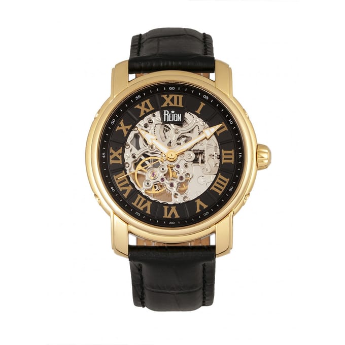 Reign Kahn automatisch skelet horloge met leren band