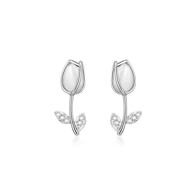 Boucles d'oreilles puces Opale Tulipe Femme argenté