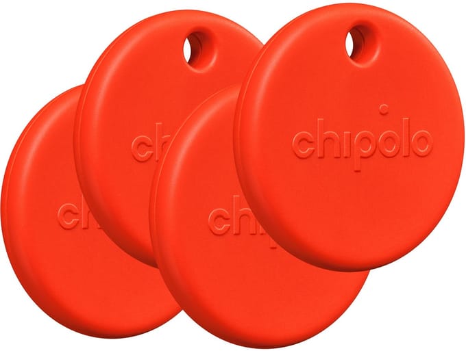 Chipolo POP - Bluetooth Tracker & KeyFinder - Werkt met Apple Find My & Android Find My Device - Tracker Apple iPhone & Android - 120 dB - Rood - 4 Pack
