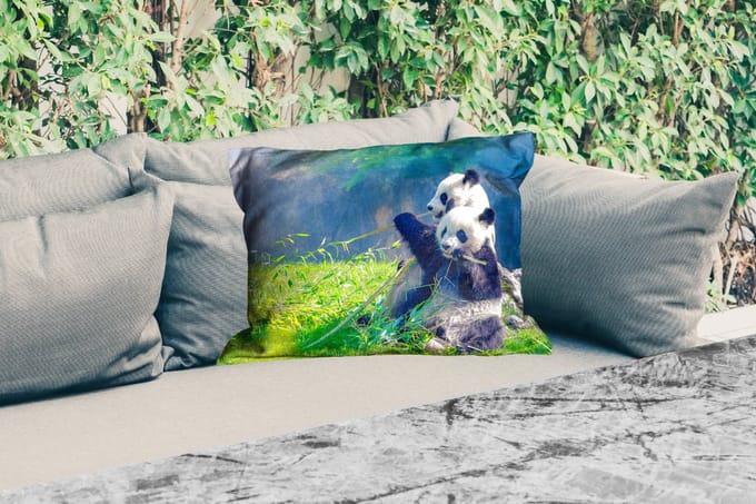 Buitenkussens - Tuin - Panda - Bamboe - Gras - Dieren - 50x30 cm