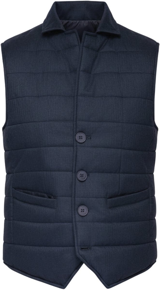 OMBRE Gilet - Regular Fit - Knopen - Effen Marineblauw gemêleerd S/M